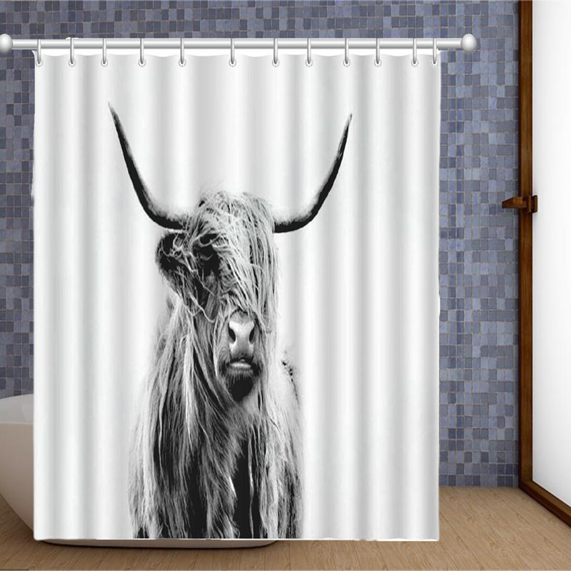 East Urban Home Highland Cow Shower Curtain Set With 12 Hooks Long Hair